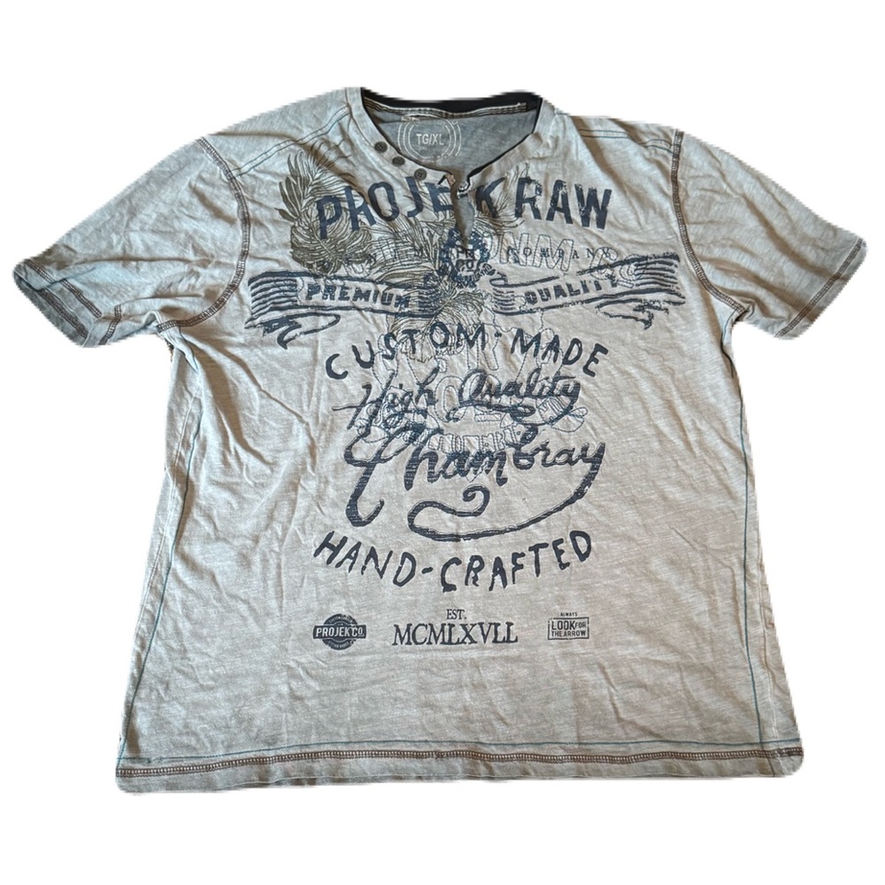 Projek Raw Extra Large Gray Blue Distressed T Shirt